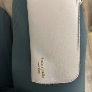 Kate Spade Cream Light Pink Wallet Smooth Leather Gold Logo